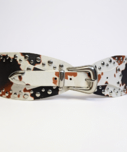 Cinto Cow con tacha, blanco y estampa vaca negro-marron