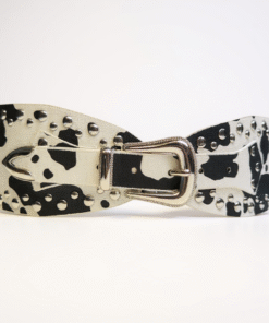 Cinto Cow con tacha, blanco y estampa vaca negro