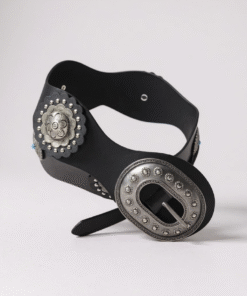 Cinto Aurora chapón ovalado plateado color negro