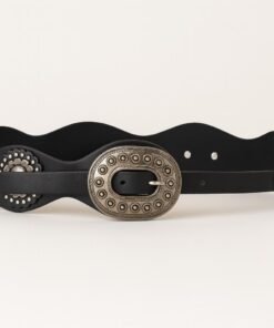 Cinto Aurora chapón ovalado plateado color negro