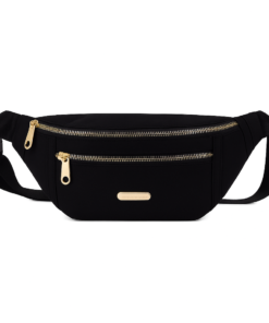 Riñonera lisa con bolsillo y cierre dorado negra