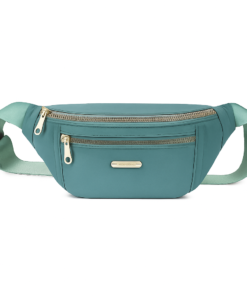 Riñonera lisa con bolsillo y cierre dorado verde agua