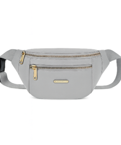 Riñonera lisa con bolsillo y cierre dorado gris