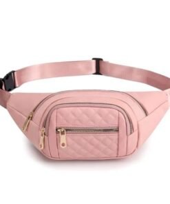 Riñonera Vibe con diseño juvenil, bolsillos con cierre y correa ajustable rosada
