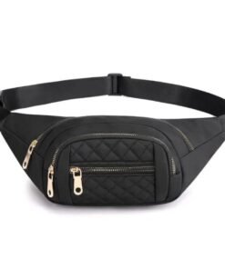 Riñonera Vibe con diseño juvenil, bolsillos con cierre y correa ajustable negra