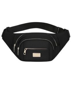 Riñonera metro con varios cierres dorados lisa negra