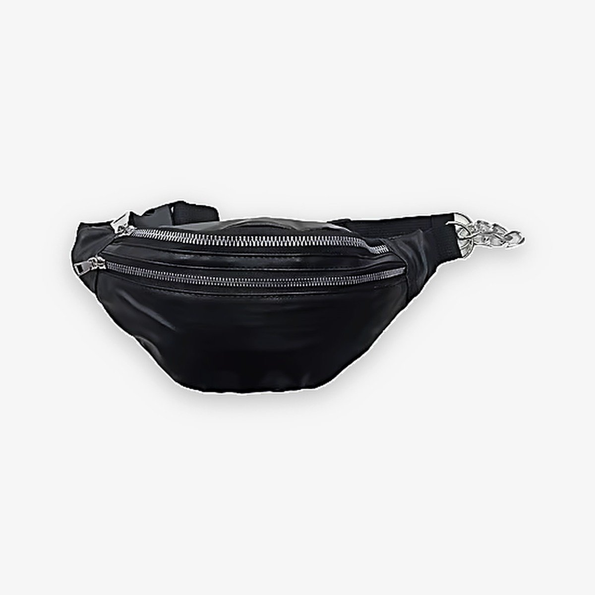 Riñonera cuero sintético croco negra con correa combinada con cadena