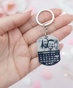 Llavero rectangular acero, foto y calendario. Personalizado