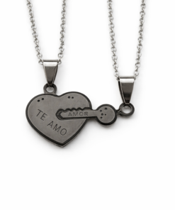 Dije corazón con llave para compartir con 2 cadenas en acero