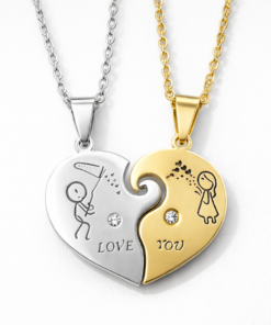 Corazón para compartir acero combinado plateado y dorado con 2 cadenas.