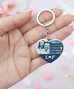 Llavero rectangular acero, foto y calendario. Personalizado