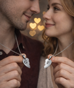 Pareja de enamorados con dije corazón para compartir en acero quirúrgico con 2 iniciales