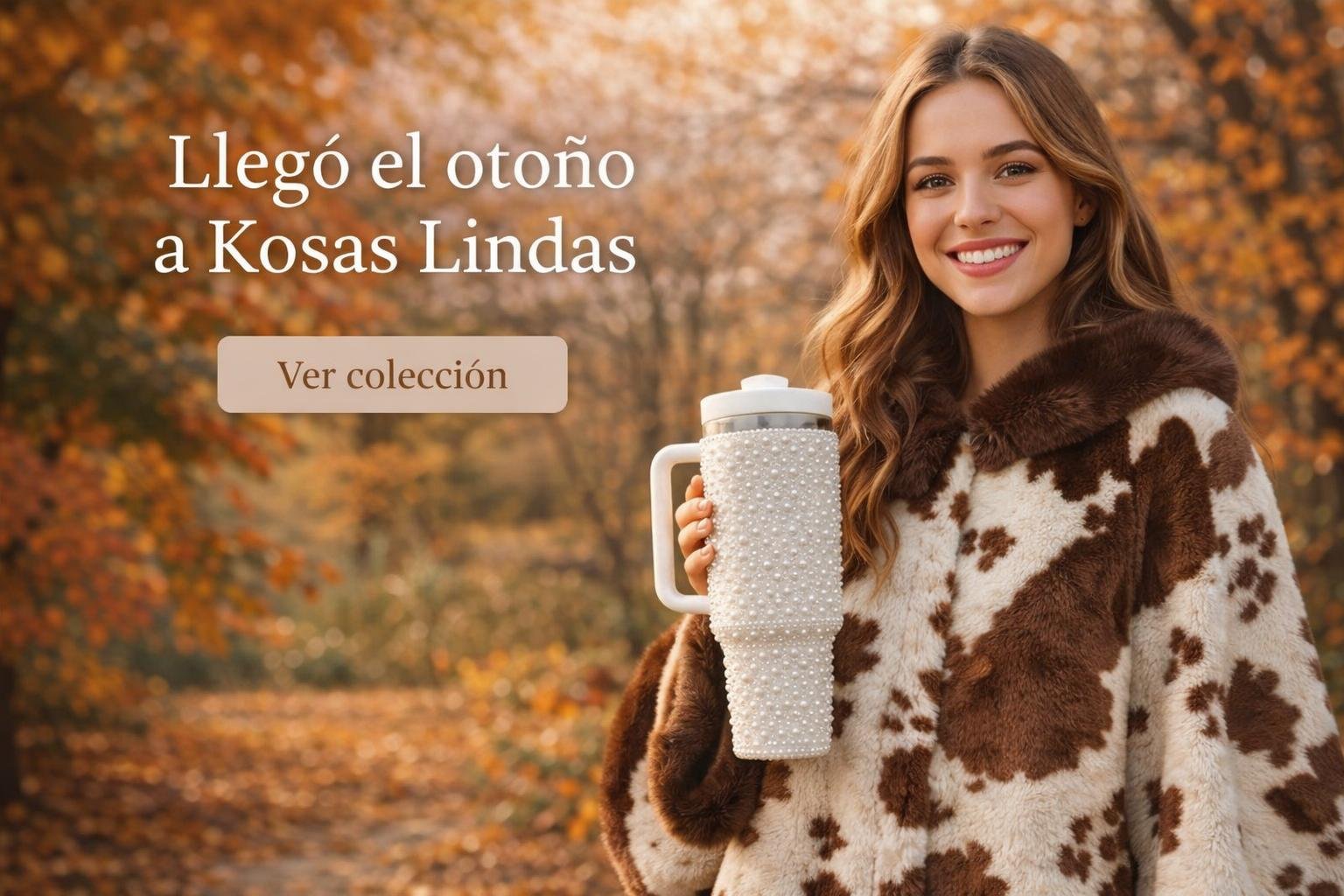 banner otoño con modelo exhibiendo coleccion de kosas lindas