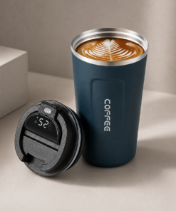 vaso térmico de 310 ml con tapa inteligente y display de temperatura digital azul
