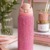 botella térmica de 900 ml color rosa con diseño full brillo