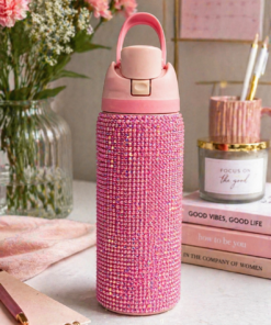 botella térmica de 900 ml color rosa con diseño full brillo