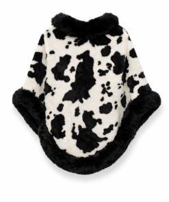 Poncho con piel negra y diseño vaca blanco y negro