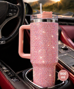 jarra térmica de 900 ml con diseño brillante y manija ergonómica rosado