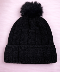 Gorro de chenille con pompón de piel suave y diseño elegante