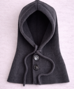 Gorro tipo capucha tejida con cuello incorporado, ideal para invierno color negro