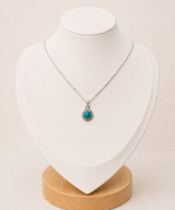 conjunto cadena y dije plata 925 redondo con piedra turquesa chico