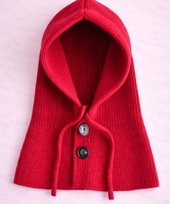 Gorro tipo capucha tejida con cuello incorporado, ideal para invierno color bordo