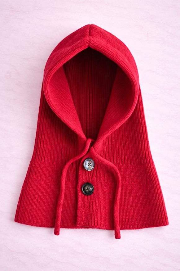 Gorro tipo capucha tejida con cuello incorporado, ideal para invierno color bordo