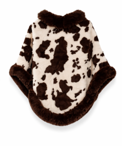Poncho con piel negra y diseño vaca marrón y negro