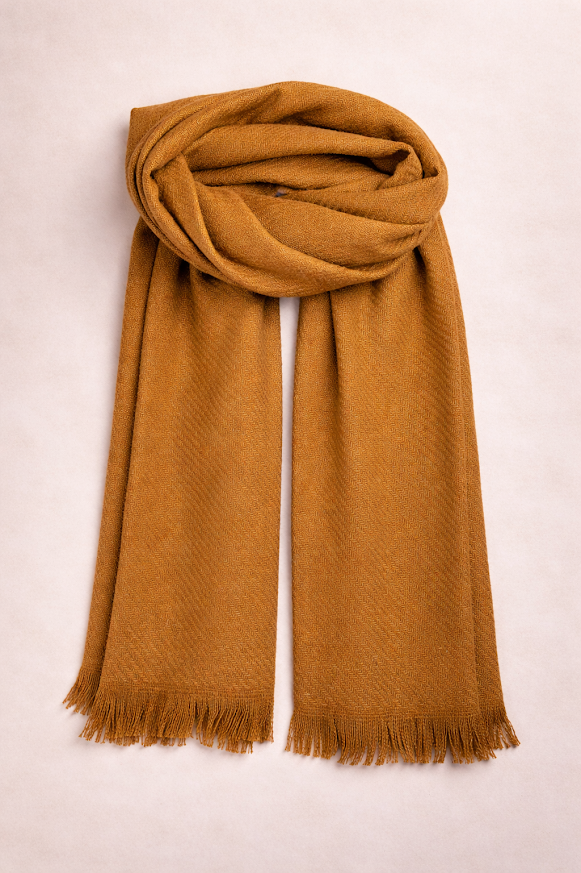 Pashmina lisa suave con flecos y diseño elegante color mostaza