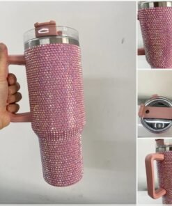 jarra térmica de 900 ml con diseño brillante y manija ergonómica con vista de diferntes angulos