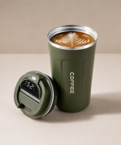 vaso térmico de 310 ml con tapa inteligente y display de temperatura digital verde