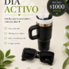 Combo día activo, jarra termica y lentes de sol negros