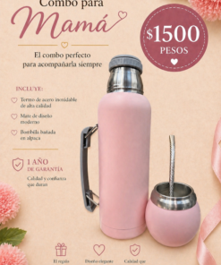 Combo Día de la Madre con termo botella de 1 litro, mate de acero y bombilla con garantía, set completo para mate