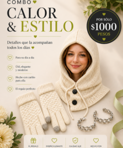 Combo calor y estilo, gorro capucha, guantes touch y caravanas acero