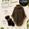 Combo Top Extra Suave con poncho con piel y guantes extra suaves, regalo abrigado y elegante para mamá.