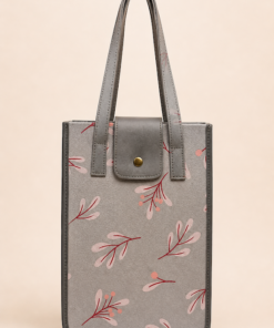 Matera cartera estampado en cuero sintético con solapa y broche, con bolsillo trasero con cierre, diseño elegante hojas gris