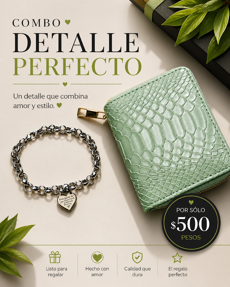 Combo Detalle Perfecto- Billetera y pulsera con dije en acero