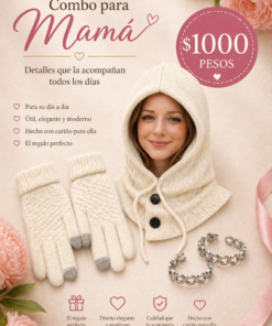 Combo Día de la Madre con gorro capucha, guantes touch y aros de acero, set abrigado y moderno para invierno