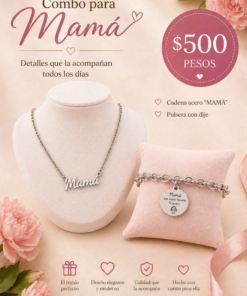 Combo Día de la Madre con cadena de acero mamá y pulsera con dije redondo con dedicatoria, set de joyería con significado