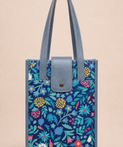 Matera cartera estampado en cuero sintético con solapa y broche, con bolsillo trasero con cierre, diseño elegante celeste flores