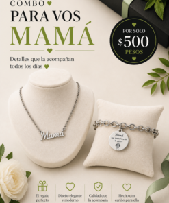 combo Para vos mamá, cadena acero mamá y puslsera con dije corazón con dedicatoria acero