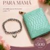 Combo Día de la Madre con billetera de un cierre y pulsera de acero rolo con dije corazón con dedicatoria, regalo elegante y funcional