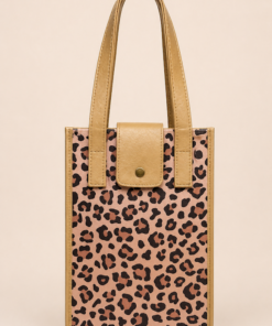 Matera cartera estampado en cuero sintético con solapa y broche, con bolsillo trasero con cierre, diseño elegante animal print camel