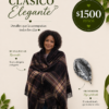 Combo clásico elegante ruana polar reversible mas prendedor plageado hoja