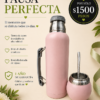 Combo Pausa perfecta, termo botella 1lt, mate acero y bombilla bañada alpaca.