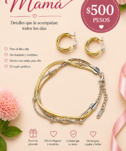 Combo Día de la Madre con pulsera triple snake con bolita combinada y aros de acero quirúrgico entrelazados, set elegante y moderno