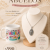 Pack para abuela con conjunto Virgen Milagrosa en acero quirúrgico y taza temática presentado como regalo para el Día de los Abuelos.