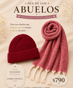 Pack de invierno compuesto por bufandón jaspeado y gorro de chenille, ideal para regalar a los abuelos y disfrutar de mayor abrigo y comodidad en los días fríos.