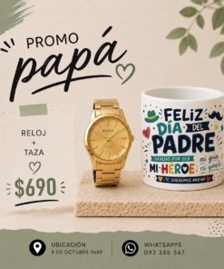Pack día del padre reloj pulsera dorado + taza diseño