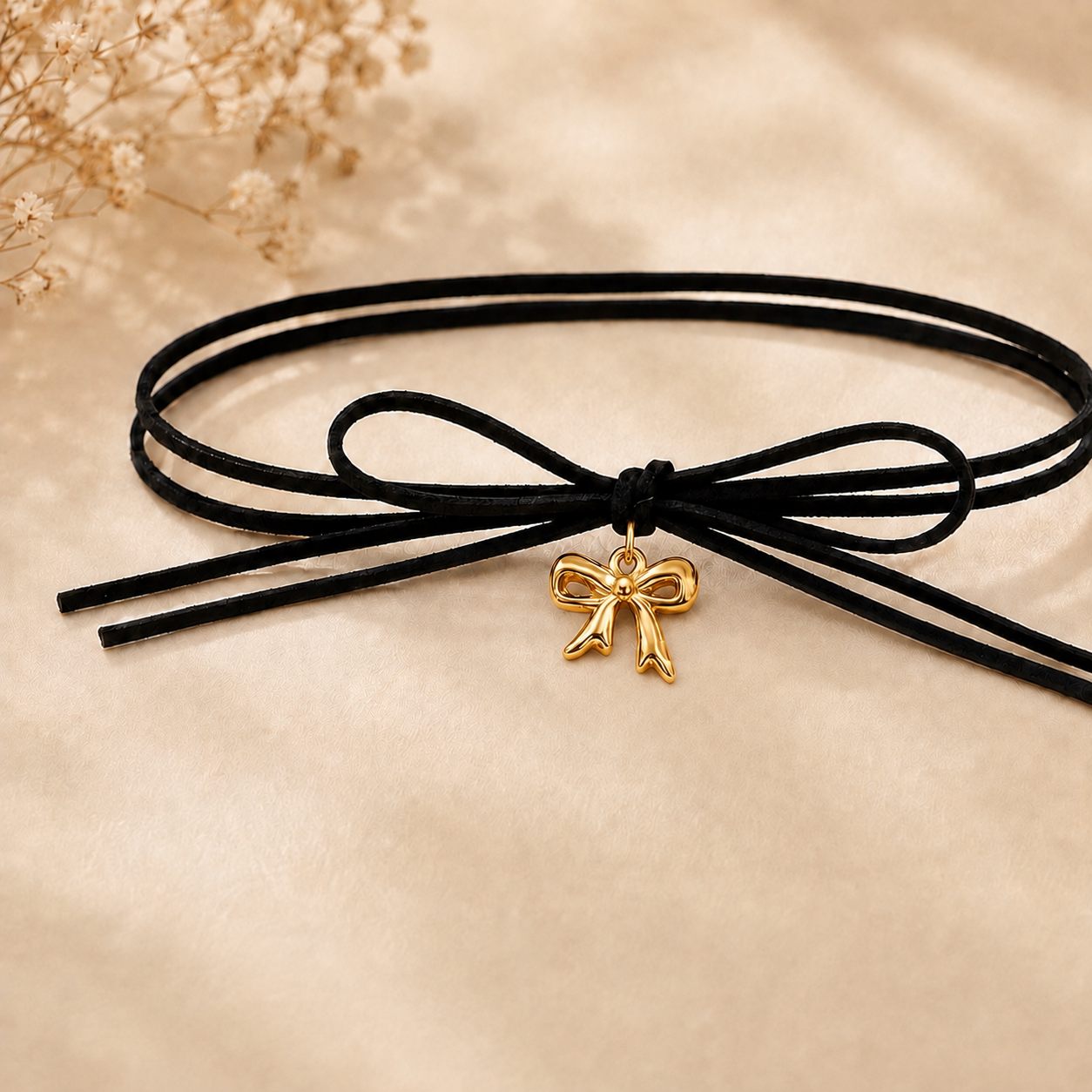choker corbatero con dije moña dorado